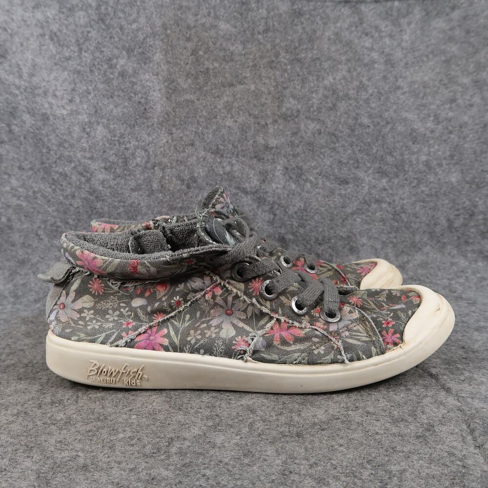 Blowfish Shoes Kids 4 Sneakers Casual Trainer Floral Zip Lace Up Gray Valara